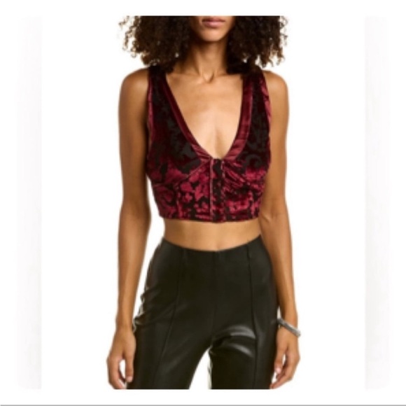 Free People Magic Hour Cami Maroon Red Burnout Velvet Satin Trim Medium - Picture 4 of 15